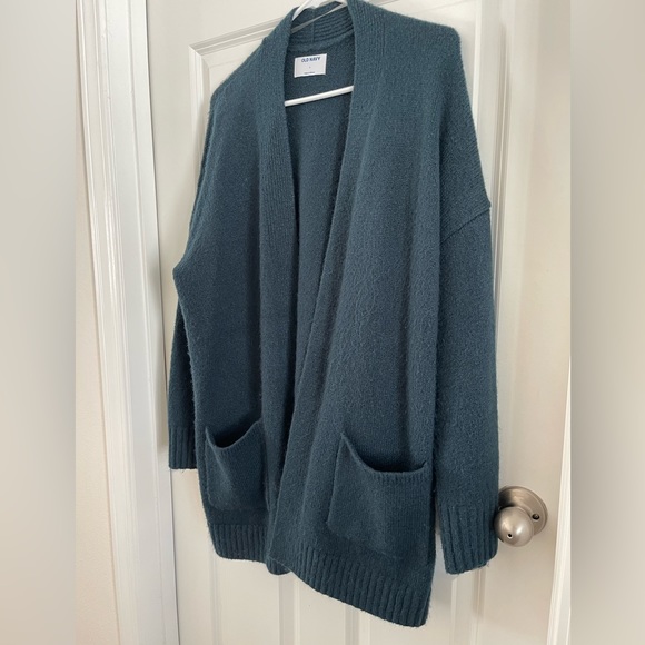 Old Navy Open-Front Longline Cardigan— with Pockets! Dark Blue/Green, Size L. - Picture 4 of 5